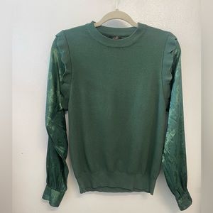 Ontwelfth Blouse-Jacket Green with Floral Long Sleeves